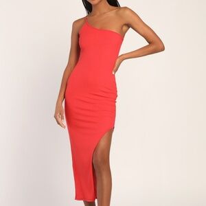 Lulus 2-for-1 Red & Black Ribbed One-shoulder Maxi Dress - Size XS